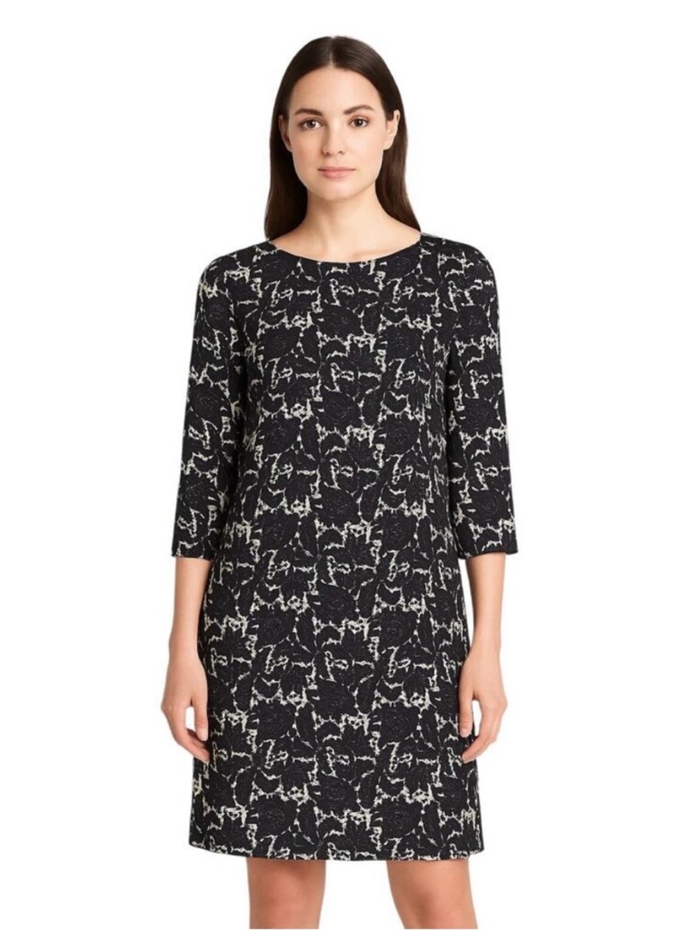 NWT Brooks Brothers Dress Size 0 Black and Cream/Off-White Lace Print 100% Silk
